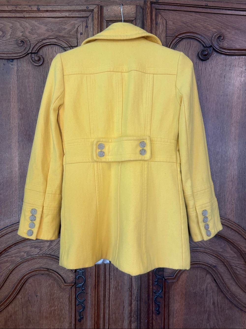 J Crew Stadium Cloth Majesty Bright Yellow Pea Coat Jacket Size 4 - Picture 11 of 13